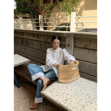 Load image into Gallery viewer, Lace curled edge fashionable wide leg straight leg jeans for women