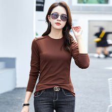 Load image into Gallery viewer, Long sleeved women's round neck T-shirt solid color women