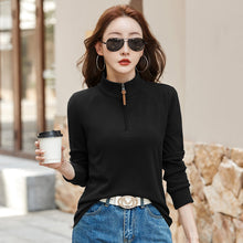Load image into Gallery viewer, Stand up collar half zipper long sleeved women's T-shirt