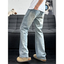 Load image into Gallery viewer, Vintage Blue Slash Denim Pants for Men Washed Straight Leg Slight Flare Jeans