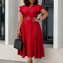 Load image into Gallery viewer, Short Sleeved Solid Color High Waist Mid Length Dress