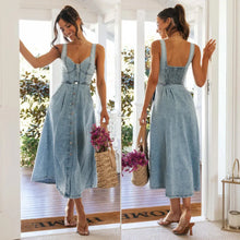 Lade das Bild in den Galerie-Viewer, Fashionable V-neck Sexy Sleeveless Casual Button Denim Women's Dress