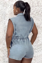 Lade das Bild in den Galerie-Viewer, Blue Denim Women Button V Neck Sleeveless Jumpsuit