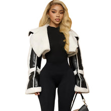 Load image into Gallery viewer, Long Sleeve Patchwork Color Fur Pu Short Jacket