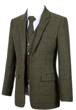 Load image into Gallery viewer, Men's 3 Piece Suits Bussiness Formal Notch Lapel Groomsmen Woolen Plaid Tuxedos for Party Activities Wedding (Blazer+Vest+Pant)
