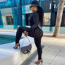 Load image into Gallery viewer, Hollow Out Turtleneck Sexy Net Plaid Hole Skinny Elastic Solid Jumpsuit