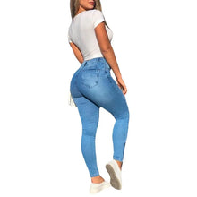 Cargar imagen en el visor de la galería, Pantalones vaqueros cargo ajustados con cremallera y cintura elástica con bolsillos de patchwork de lápiz