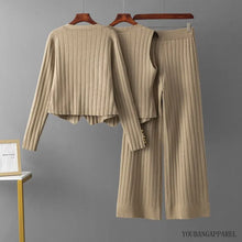 Lade das Bild in den Galerie-Viewer, Short Cardigan and High Waist Loose Three Piece Pants Set