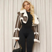 Load image into Gallery viewer, Long Sleeve Patchwork Color Fur Pu Short Jacket