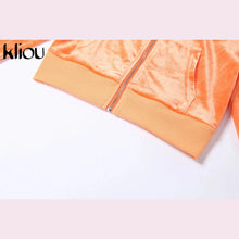 Load image into Gallery viewer, Kliou Solid Velour Two Piece Set Women Simple Casual Zipper Long Sleeve Turtleneck Top+Bandage Lace Slim Female Wide Leg Pants