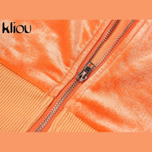 Load image into Gallery viewer, Kliou Solid Velour Two Piece Set Women Simple Casual Zipper Long Sleeve Turtleneck Top+Bandage Lace Slim Female Wide Leg Pants
