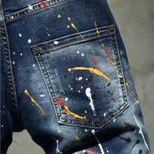 Load image into Gallery viewer, Men Summer Blue Shorts Jeans Holes Denim Shorts Paint Casual Streetwear Jeasn Shorts High Quality Men Slim Fit Stretch Jeans 38