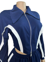 Load image into Gallery viewer, Color Patchwork Zip Full Sleeve Crop Top Dawstring Pants Suits