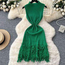 Load image into Gallery viewer, Sleeveless Design Openwork Tassel Mini Knit Dress