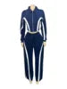 Load image into Gallery viewer, Color Patchwork Zip Full Sleeve Crop Top Dawstring Pants Suits