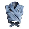 Cargar imagen en el visor de la galería, Chaquetas vaqueras de talla grande, color liso, sin mangas y con solapa azul