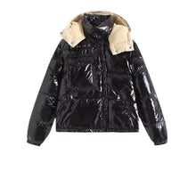 Lade das Bild in den Galerie-Viewer, Parka Hooded Padded Black Shiny Puffer Jacket
