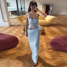 Lade das Bild in den Galerie-Viewer, Halter Neck White Mesh Casual Women Dress