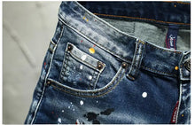 Load image into Gallery viewer, Men Summer Blue Shorts Jeans Holes Denim Shorts Paint Casual Streetwear Jeasn Shorts High Quality Men Slim Fit Stretch Jeans 38
