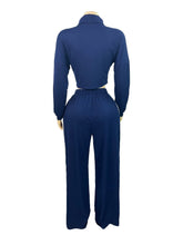 Load image into Gallery viewer, Color Patchwork Zip Full Sleeve Crop Top Dawstring Pants Suits
