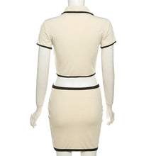Lade das Bild in den Galerie-Viewer, Elegant Polo Neck Button Shorts Crop Tops+Matching Stretch Mini Skirt