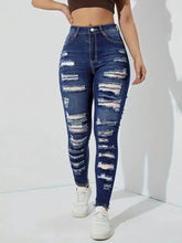Lade das Bild in den Galerie-Viewer, High Waist Slim Stretch Ripped Distressed Denim Jeans