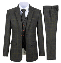 Load image into Gallery viewer, Men's 3 Piece Suits Bussiness Formal Notch Lapel Groomsmen Woolen Plaid Tuxedos for Party Activities Wedding (Blazer+Vest+Pant)