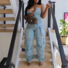 Lade das Bild in den Galerie-Viewer, Sexy Strapless Single Breasted Multi Pockets Jumpsuit