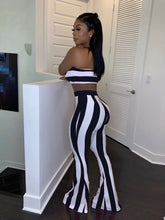 Lade das Bild in den Galerie-Viewer, Women Striped Crop Top Pants Two Piece Sets