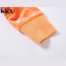 Load image into Gallery viewer, Kliou Solid Velour Two Piece Set Women Simple Casual Zipper Long Sleeve Turtleneck Top+Bandage Lace Slim Female Wide Leg Pants