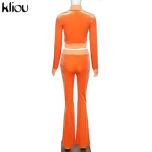 Lade das Bild in den Galerie-Viewer, Kliou Solid Velour Two Piece Set Women Simple Casual Zipper Long Sleeve Turtleneck Top+Bandage Lace Slim Female Wide Leg Pants