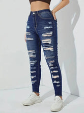 Lade das Bild in den Galerie-Viewer, High Waist Slim Stretch Ripped Distressed Denim Jeans