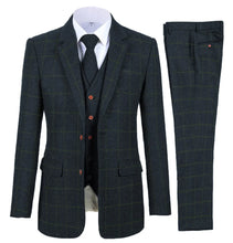 Load image into Gallery viewer, Men's 3 Piece Suits Bussiness Formal Notch Lapel Groomsmen Woolen Plaid Tuxedos for Party Activities Wedding (Blazer+Vest+Pant)