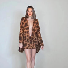 Lade das Bild in den Galerie-Viewer, Mesh Long Sleeve Transparent Digital Printing V-Neck Mini Dress