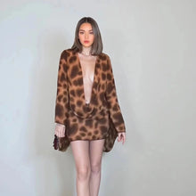 Load image into Gallery viewer, Mesh Long Sleeve Transparent Digital Printing V-Neck Mini Dress