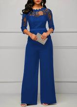 Load image into Gallery viewer, Elegant Sexy Jumpsuits Women Long Sleeve Lace Patchwork Jumpsuit Loose Trousers Wide Leg Pants Rompers Holiday Black Overalls