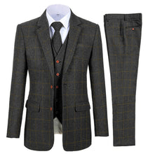 Load image into Gallery viewer, Men's 3 Piece Suits Bussiness Formal Notch Lapel Groomsmen Woolen Plaid Tuxedos for Party Activities Wedding (Blazer+Vest+Pant)