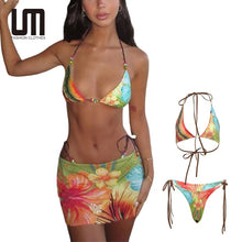 Lade das Bild in den Galerie-Viewer, Liu Ming Sexy Beach Backless Halter Colorful Printed Bikini Set