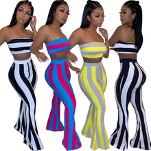 Lade das Bild in den Galerie-Viewer, Women Striped Crop Top Pants Two Piece Sets