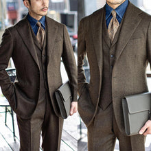 Load image into Gallery viewer, Tailor-Made 3 Pieces Black Herringbone High Quality Suit