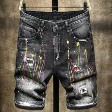 Load image into Gallery viewer, Men Summer Blue Shorts Jeans Holes Denim Shorts Paint Casual Streetwear Jeasn Shorts High Quality Men Slim Fit Stretch Jeans 38