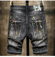 Load image into Gallery viewer, Men Summer Blue Shorts Jeans Holes Denim Shorts Paint Casual Streetwear Jeasn Shorts High Quality Men Slim Fit Stretch Jeans 38