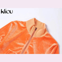 Load image into Gallery viewer, Kliou Solid Velour Two Piece Set Women Simple Casual Zipper Long Sleeve Turtleneck Top+Bandage Lace Slim Female Wide Leg Pants