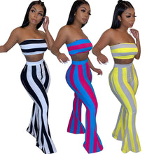 Lade das Bild in den Galerie-Viewer, Women Striped Crop Top Pants Two Piece Sets