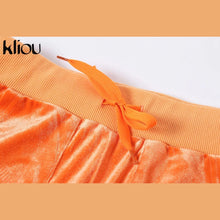 Load image into Gallery viewer, Kliou Solid Velour Two Piece Set Women Simple Casual Zipper Long Sleeve Turtleneck Top+Bandage Lace Slim Female Wide Leg Pants