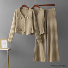 Lade das Bild in den Galerie-Viewer, Short Cardigan and High Waist Loose Three Piece Pants Set