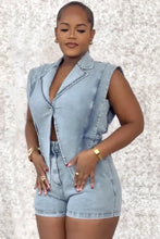 Lade das Bild in den Galerie-Viewer, Blue Denim Women Button V Neck Sleeveless Jumpsuit