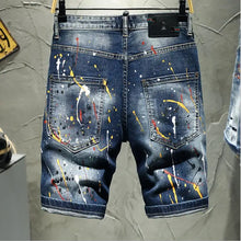 Load image into Gallery viewer, Men Summer Blue Shorts Jeans Holes Denim Shorts Paint Casual Streetwear Jeasn Shorts High Quality Men Slim Fit Stretch Jeans 38