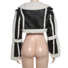 Load image into Gallery viewer, Long Sleeve Patchwork Color Fur Pu Short Jacket