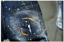 Load image into Gallery viewer, Men Summer Blue Shorts Jeans Holes Denim Shorts Paint Casual Streetwear Jeasn Shorts High Quality Men Slim Fit Stretch Jeans 38